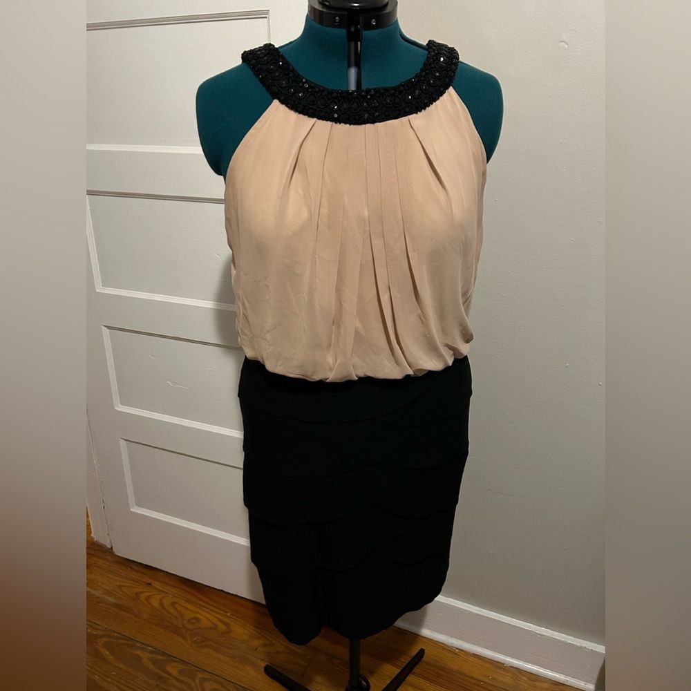 Collection by Dress Barn Stretchy Sleeveless Jeweled Collar Petal Layered Dress